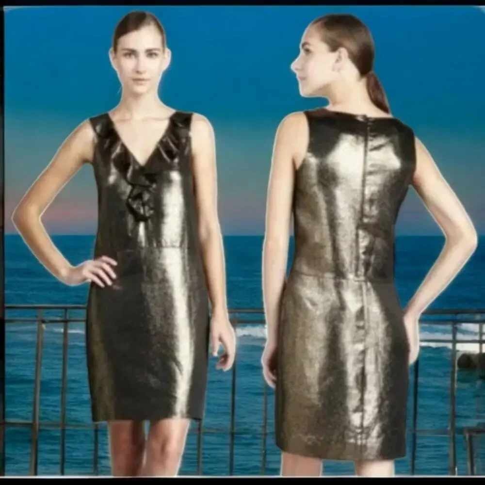 NWT - Kate Spade Gold Metallic Ruffle Vannie Dress Size: 8